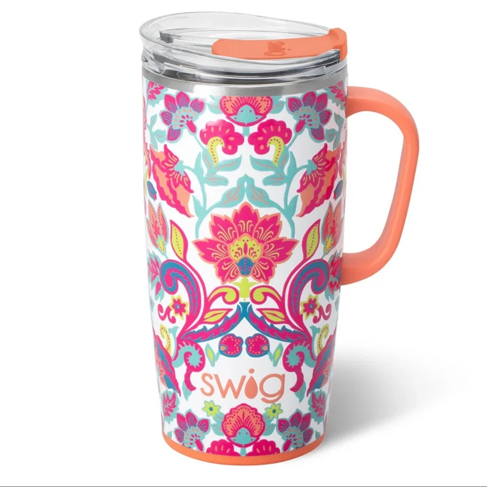 NWT orange floral swig 22 ounce travel mug - Picture 1 of 1